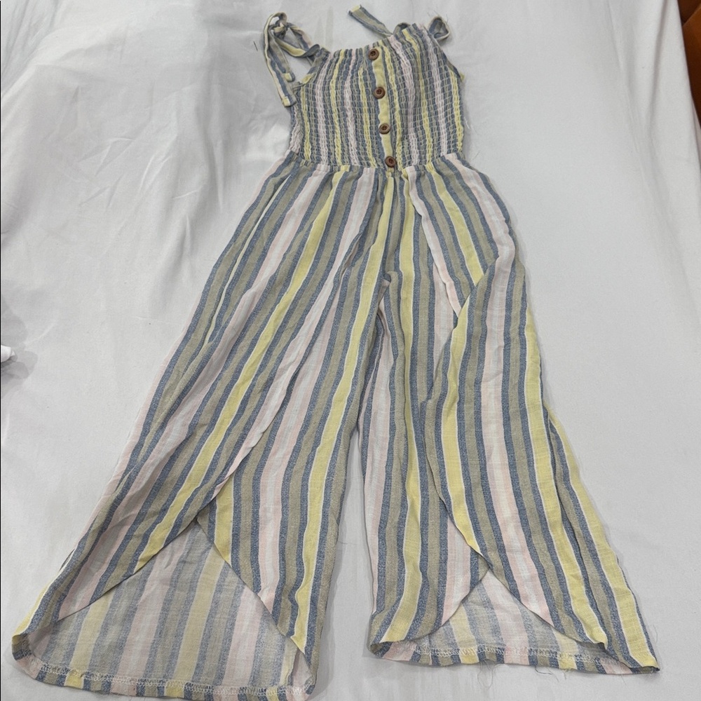 Striped Kids Jumpsuit with Button Detail